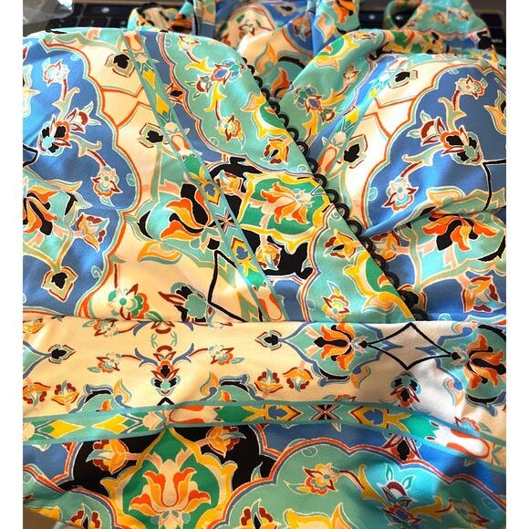 Nanette Lepore Plunging One-Piece Baltic Blue Boho Swimsuit Multi 4 NEW - Picture 4 of 4